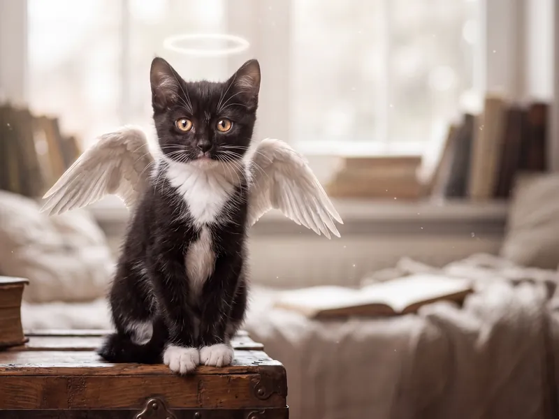 Tuxedo Angel on the Old Trunk