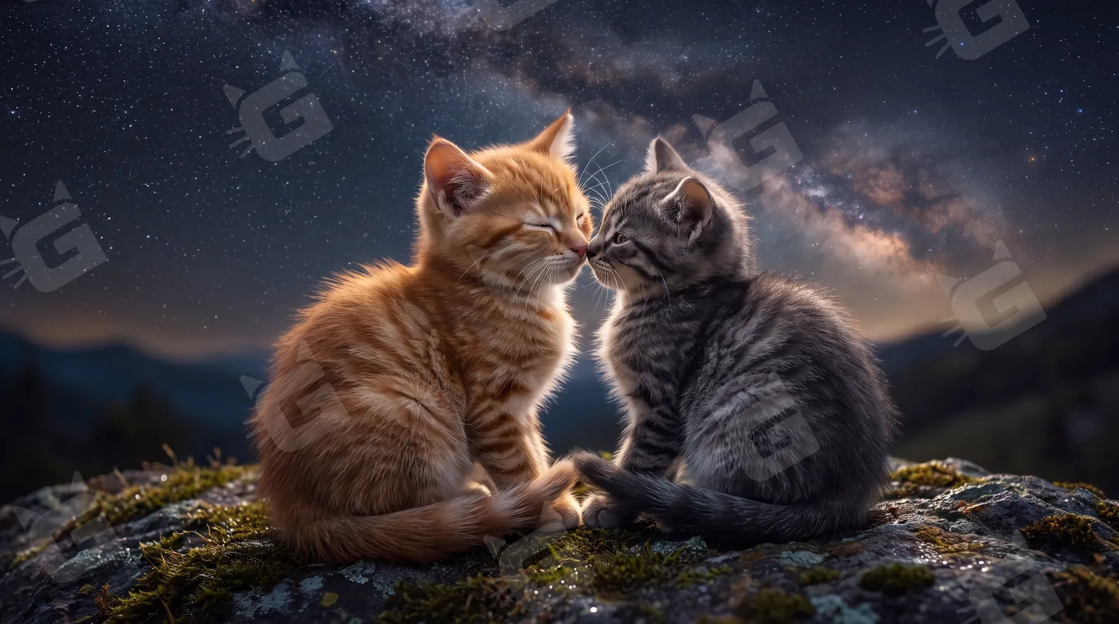 Ginger and Slate, Paws Entwined at Dusk