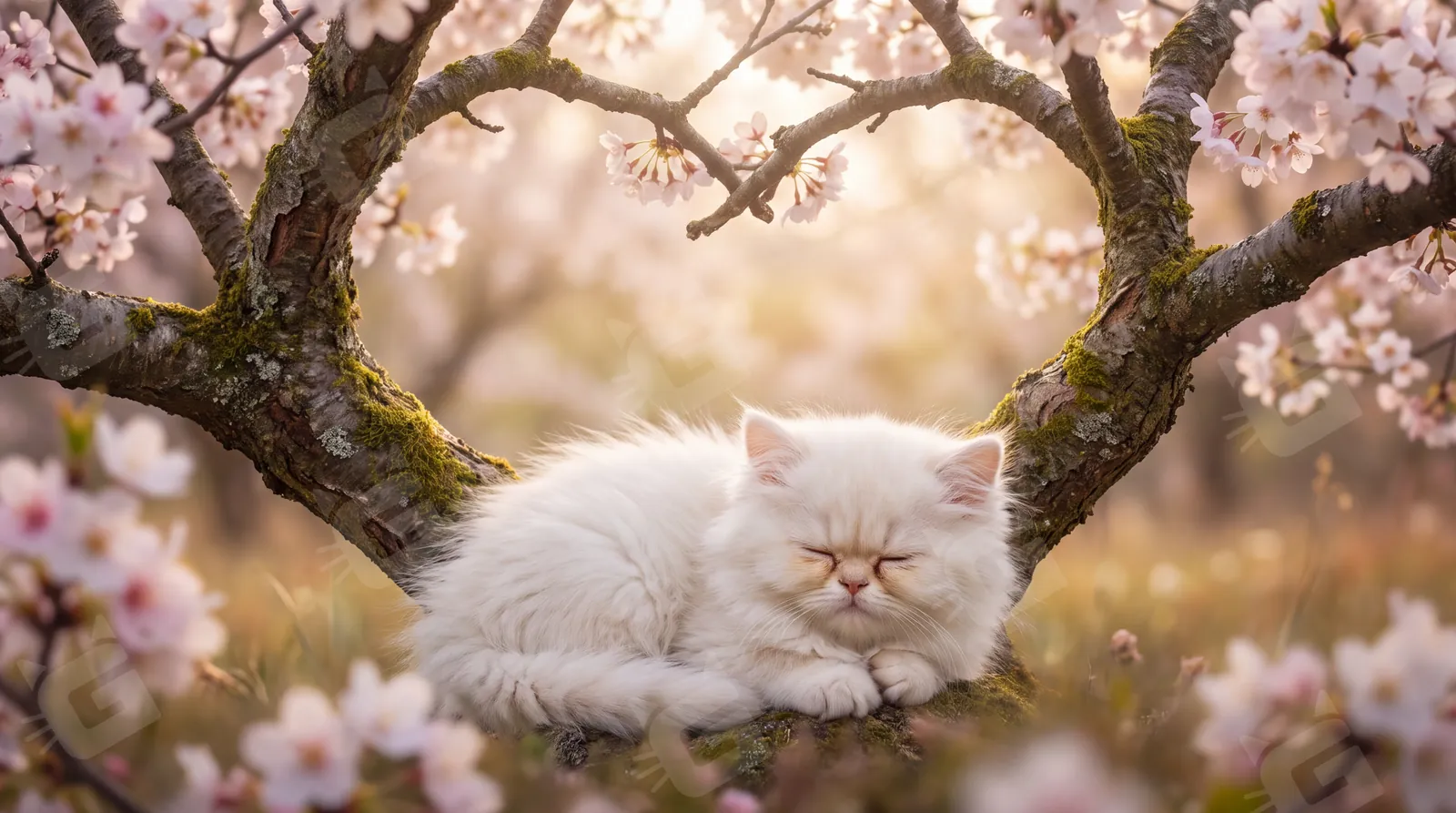 Persian's Slumber Under Blossoms