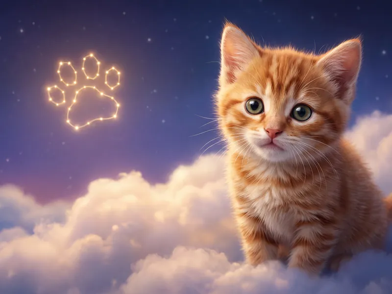 Ginger Stardust Kitten Beneath the Paw Print Sky