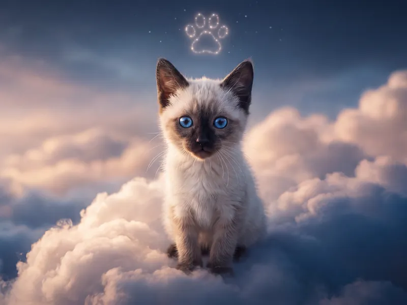 Blue-Eyed Angel Siamese Kitten Celestial Paw Print