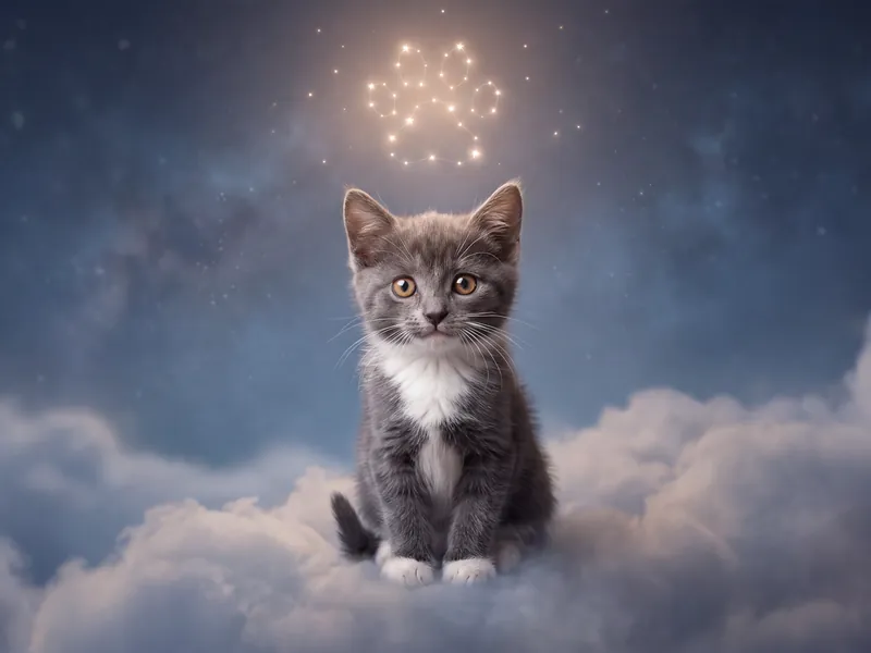 Gray Tuxedo Kitten Starlit Paw Print Vigil