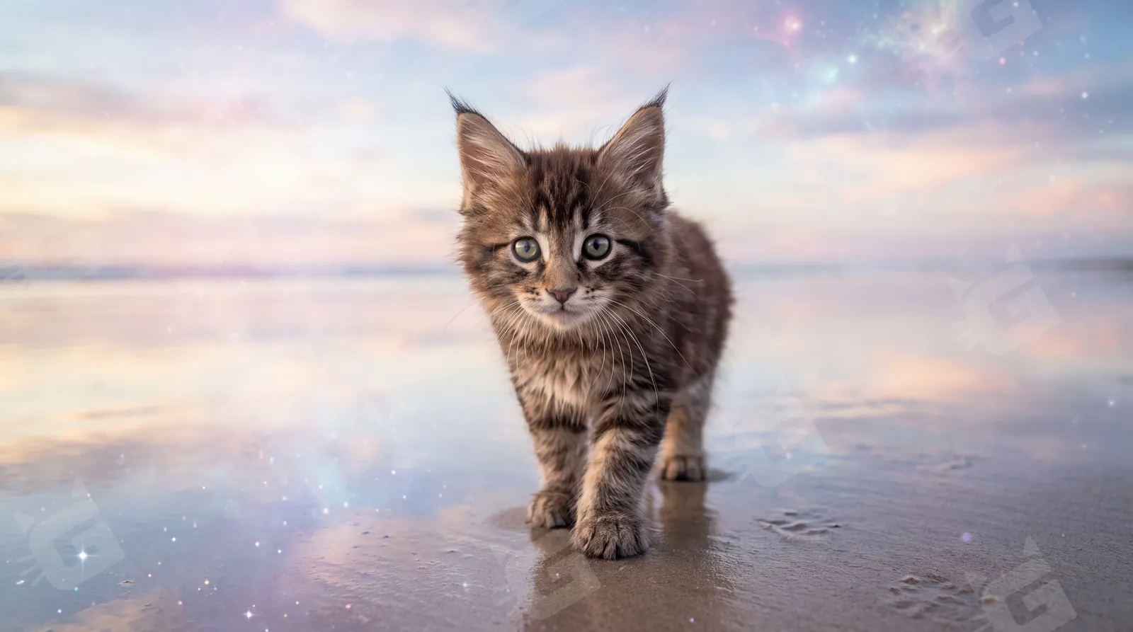 Maine Coon Kitten Starlit Shoreline Wander