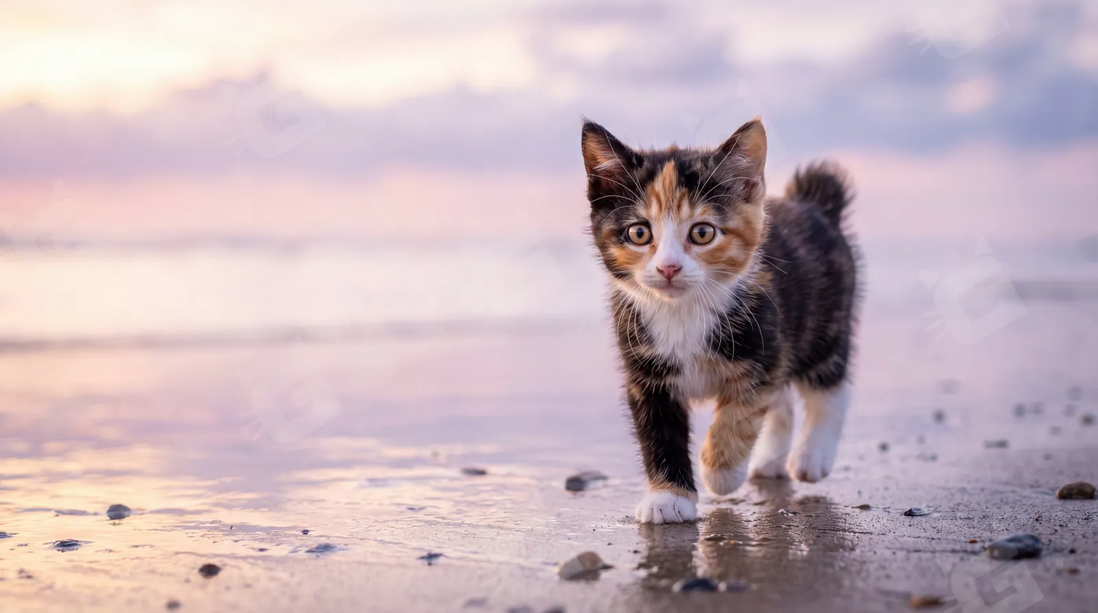 Calico Kitten Tidepool Sunset Stroll