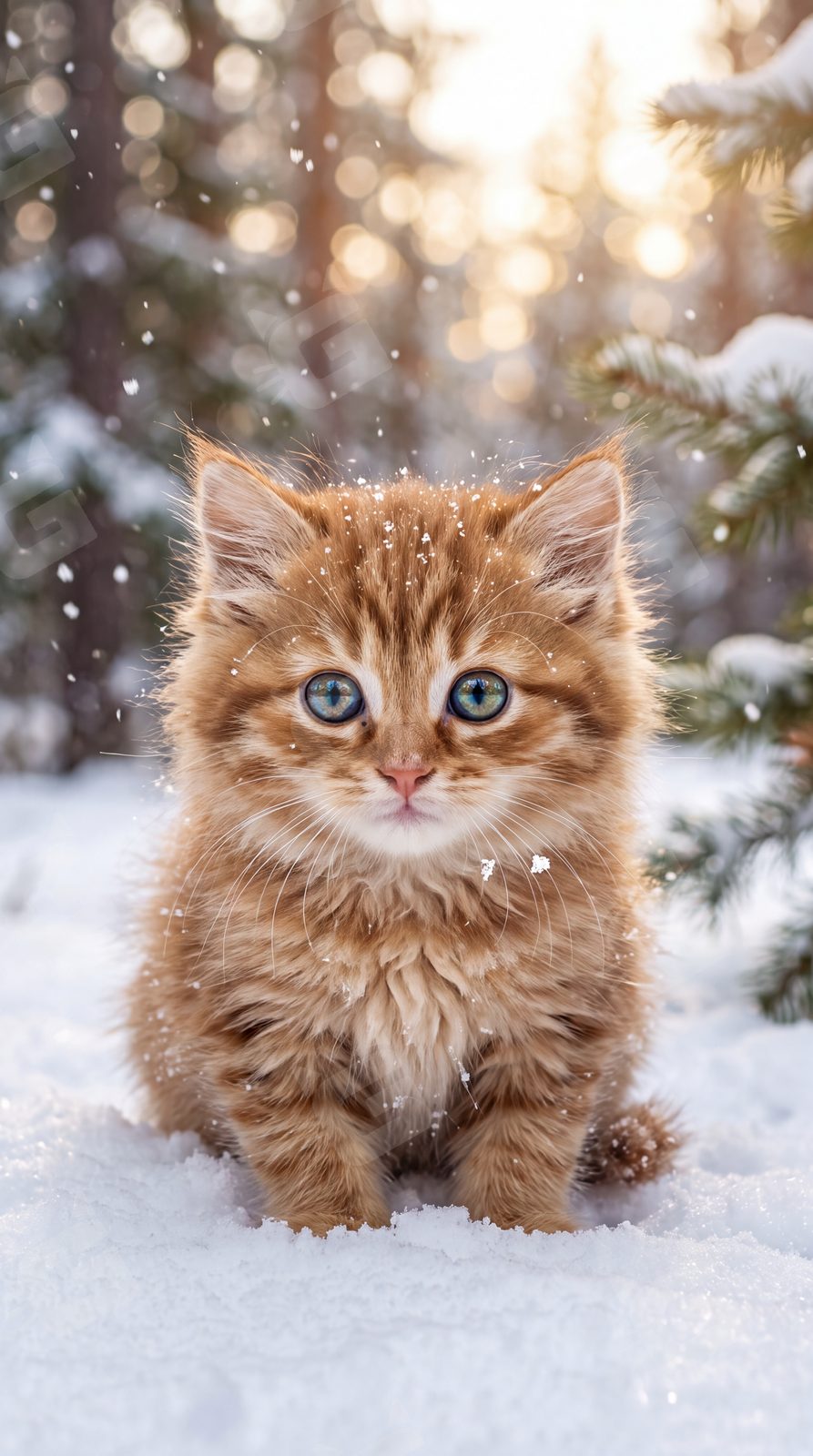 Snow Kitten: a fluffy ginger kitten sitting in the snow